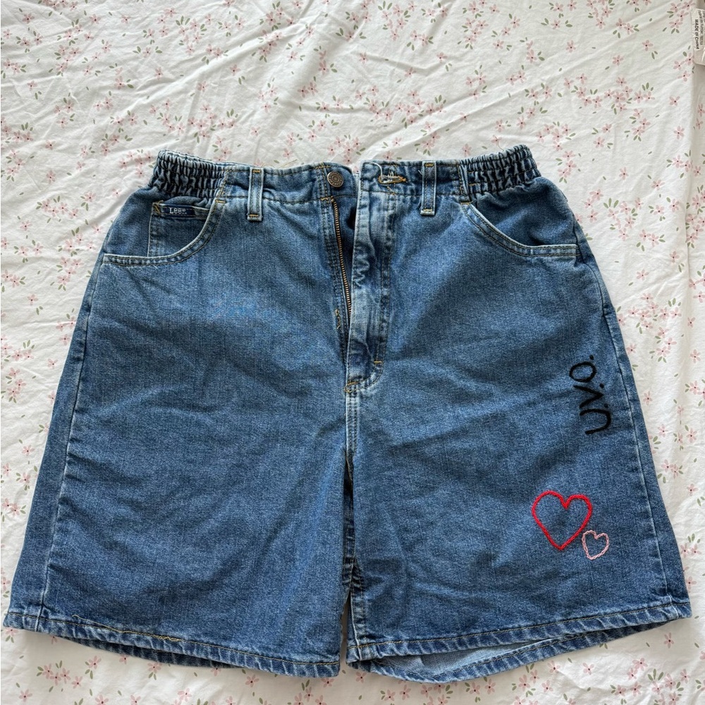 Lee Women's High Waist Denim Shorts - Blue with Red and Black Accents